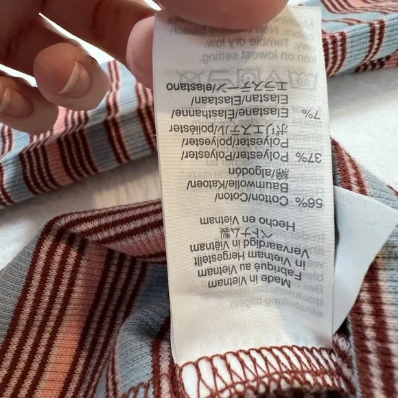 Madewell Womens Shirt Fine Ribbed Henley Tee Striped Vneck Preppy Size Medium - Picture 4 of 8